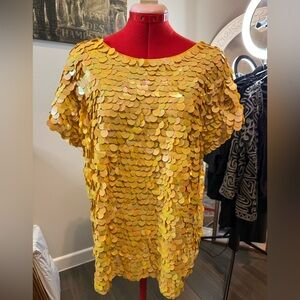 VTG LEAU VIVE Yellow Paillette Sequined Top /Bright Oversized Sequin Hand Sewn